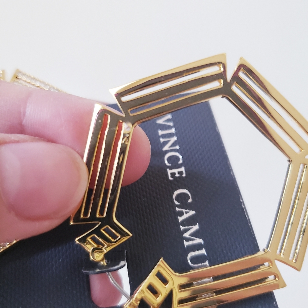 Vince Camuto Gold Hexagon Hoops - Picture 8 of 9